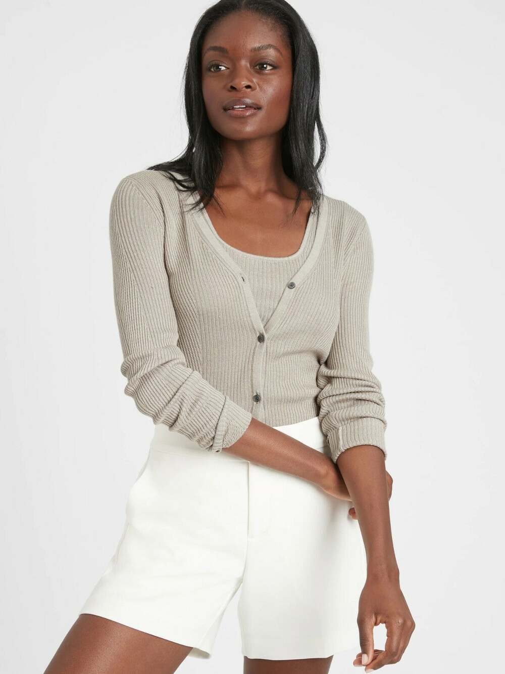 Banana Republic Cardigan Sweater with Silk, FEATHER GRAY SIZE SP #674487 W0115H